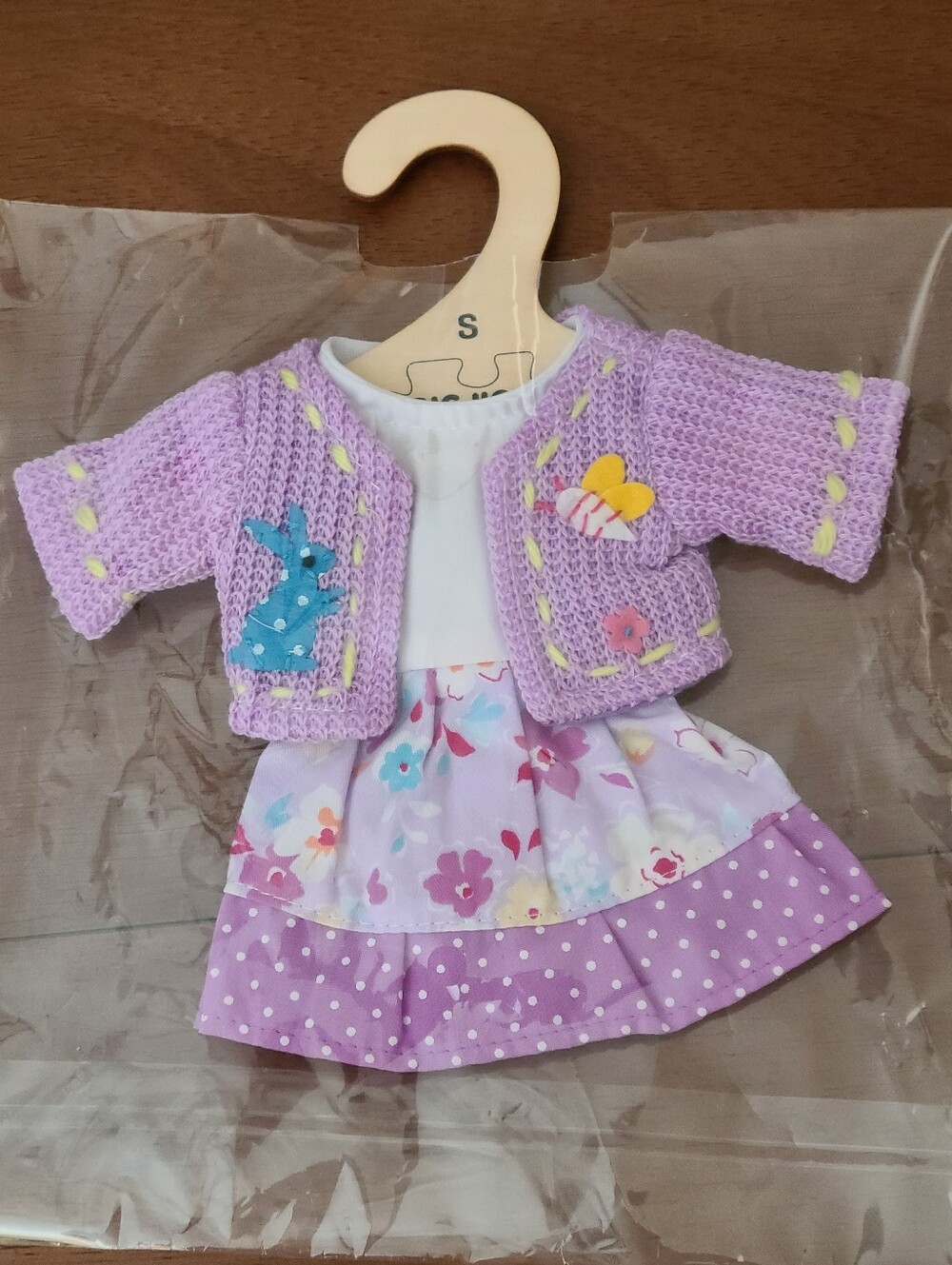 Bigjigs Toys Doll Clothes Lilac Floral Dress & Purple Knit Cardigan Set BNWT